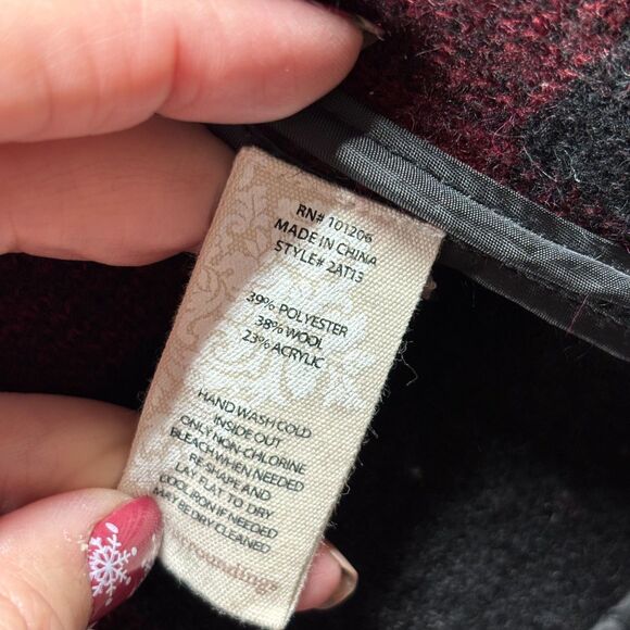 Soft Surroundings Women Jacket Coat Hardey Buffalo Plaid Wool Red Black Large - Picture 11 of 11